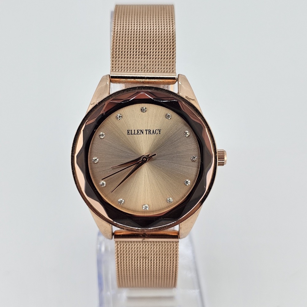 Ellen Tracy Women's Watch 34MM Gold Dialβ Gold Mesh Bands NEW Battery